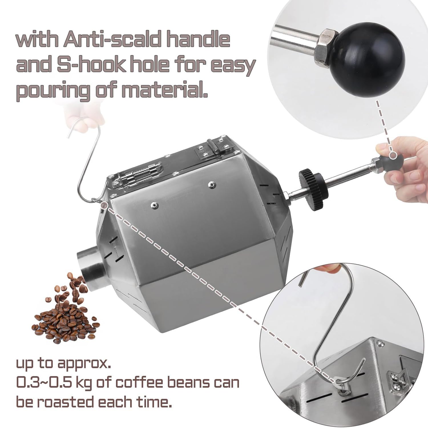 ステンレス製ロースター 温度計付き Amazon｜コーヒーロースターマシン 3.4L ドラム式コーヒー豆ロースター